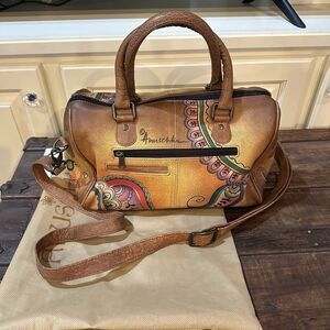 Anuschka Hand Painted Leather Satchel Bag Handbag Purse 25th Anniversary